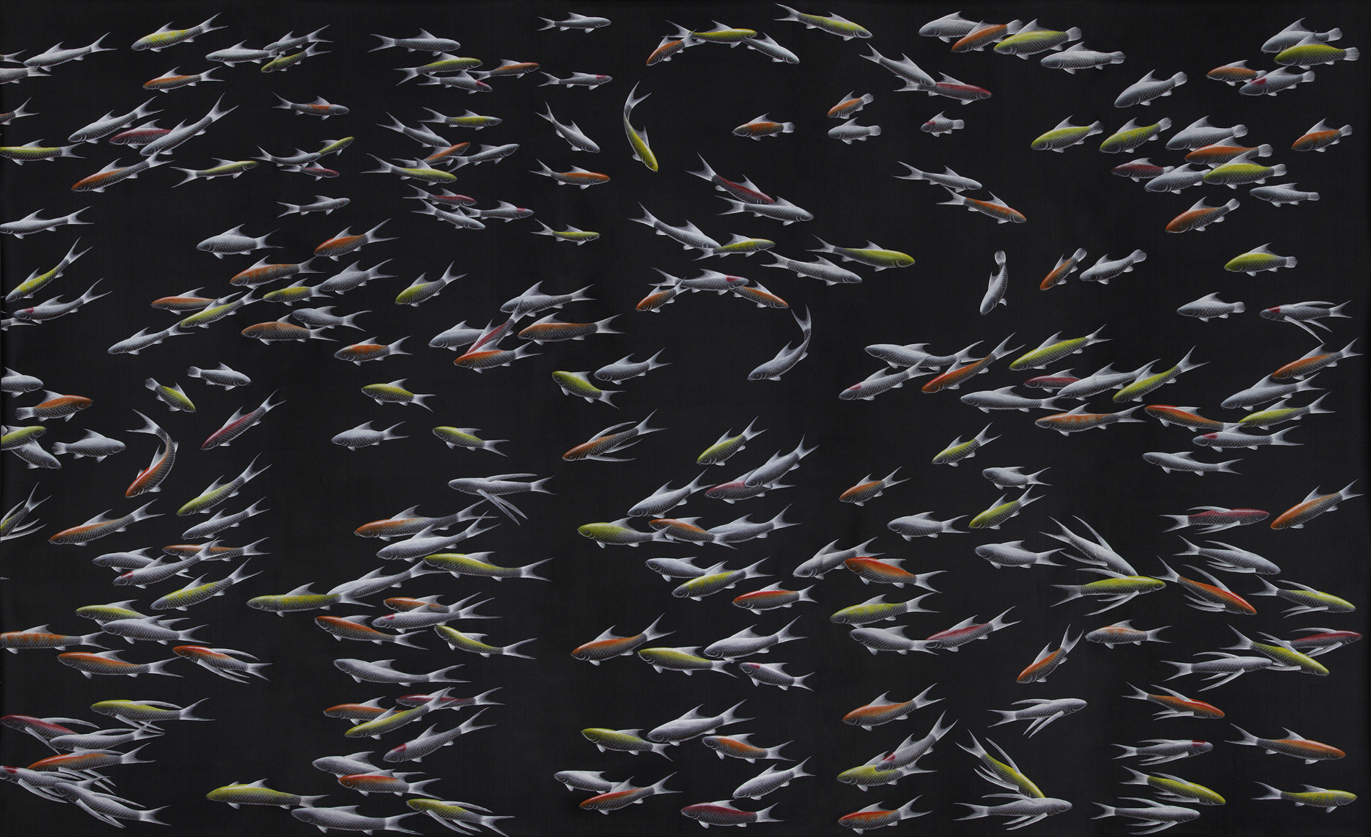 Обои ручная роспись Fishes Koi on Pitch dyed silk Обои ручная роспись Fishes Koi on Pitch dyed silk - постер Loft-Concept в Омске