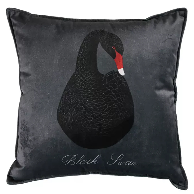 Декоративная подушка Black Swan I Cushion Черная Черный Серый Красный в Омске | Loft Concept 