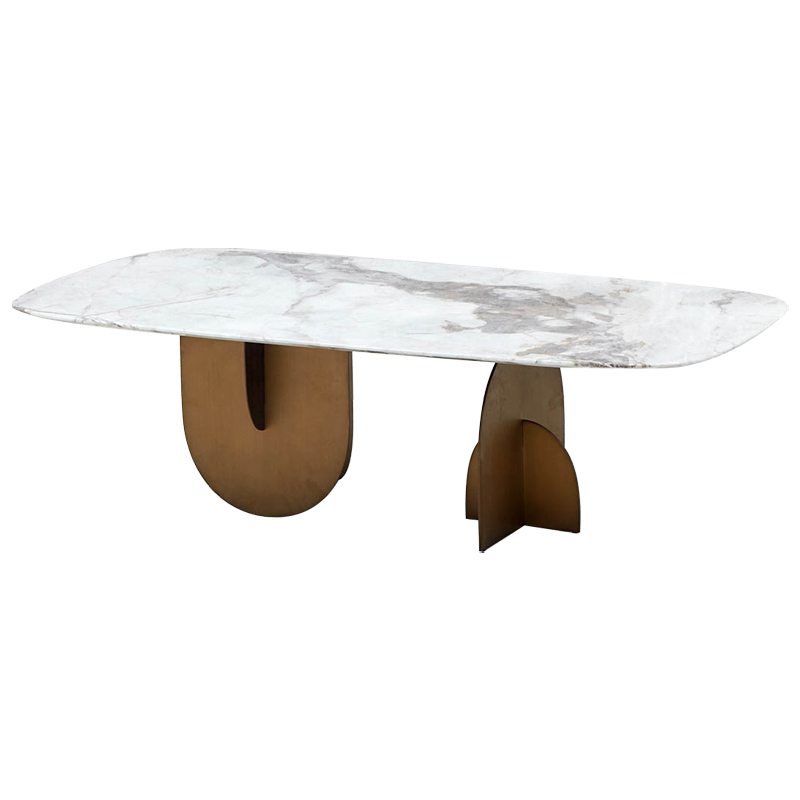 Кофейный стол Aoife Marble Dining Table Латунь Белый Мрамор Bianco Серый в Омске | Loft Concept 