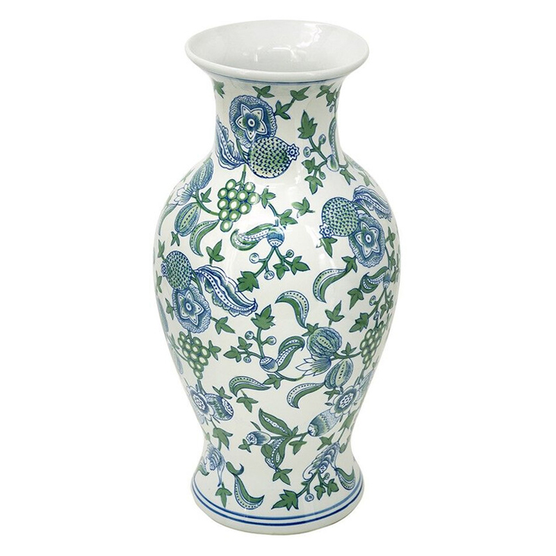 Ваза с зелено-голубым цветочным узором на белом фоне 47 см Blue & White Ornament Белый Синий Зеленый Ваза с зелено-голубым цветочным узором на белом фоне 47 см Blue & White Ornament Белый Синий Зеленый в Омске | Loft Concept