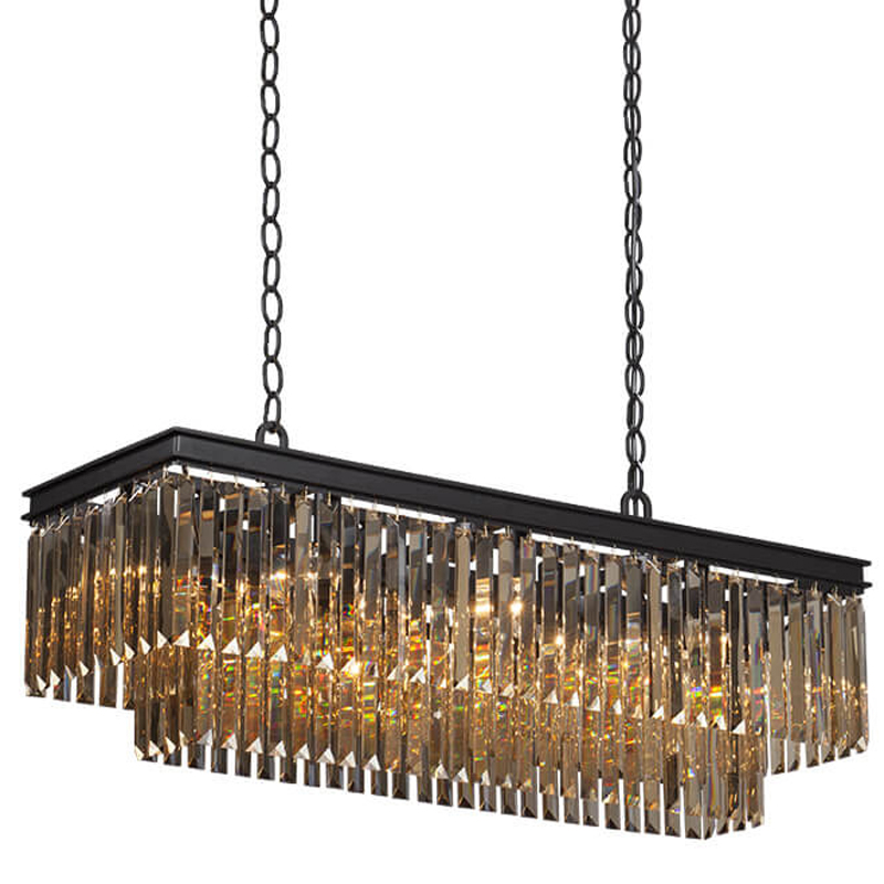 Люстра Odeon Amber Glass Rectangular Chandelier Black iron Янтарное стекло длина 100 Черный матовый в Омске | Loft Concept 