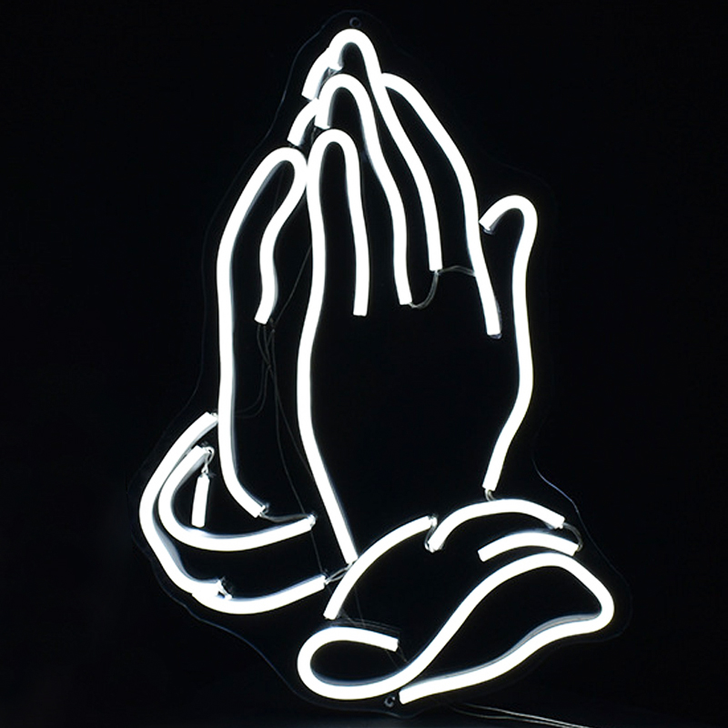 Неоновая настенная лампа Praying Hands Neon Wall Lamp Белый Прозрачный в Омске | Loft Concept 