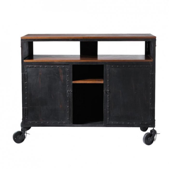 Комод в стиле Индастриал на колёсах Industrial Bar Oak Chest Черный в Омске | Loft Concept 