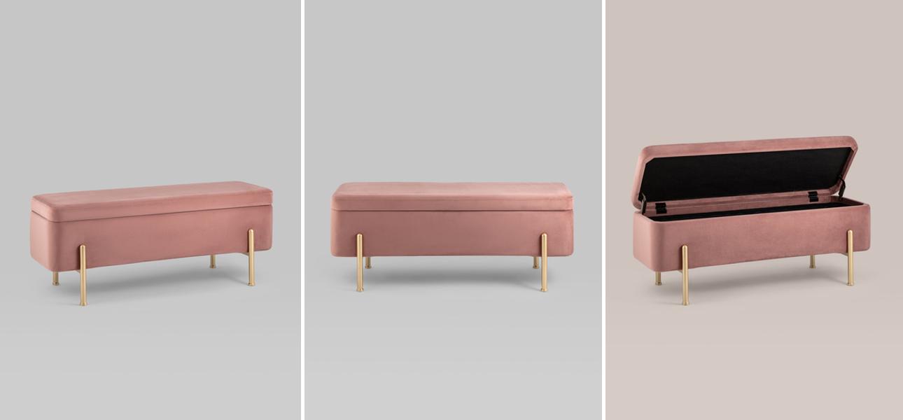 Банкетка с ящиком пыльно-розовый велюр Sanjay Velour - фото