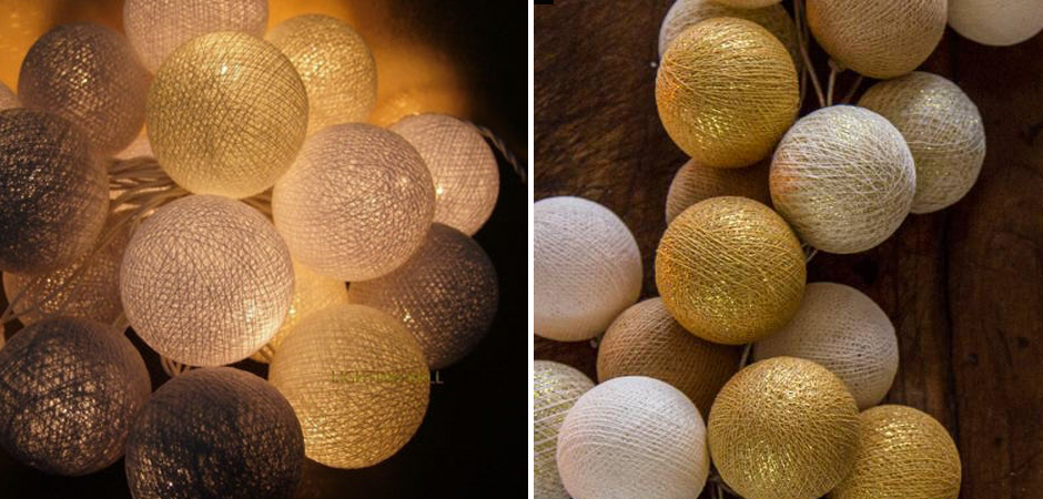 Гирлянда хлопковые фонарики Сotton Ball Gold Mix - Loft-Concept в Омске