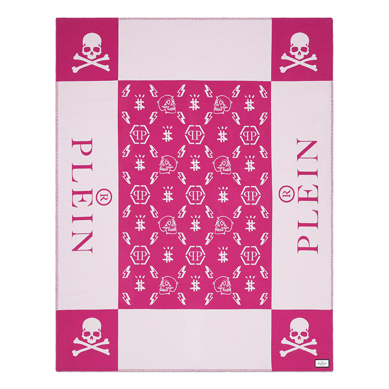 Плед Philipp Plein Plaid Cashmere Skull Pink Розовый Белый в Омске | Loft Concept 