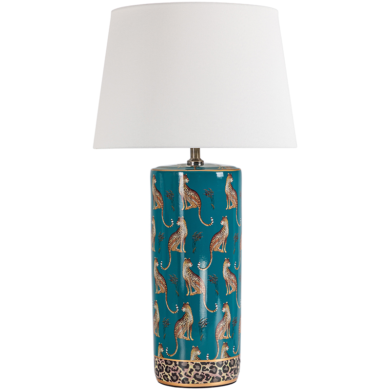 Настольная лампа с абажуром Leopard Lampshade Emerald Изумрудный Белый Коричневый в Омске | Loft Concept 