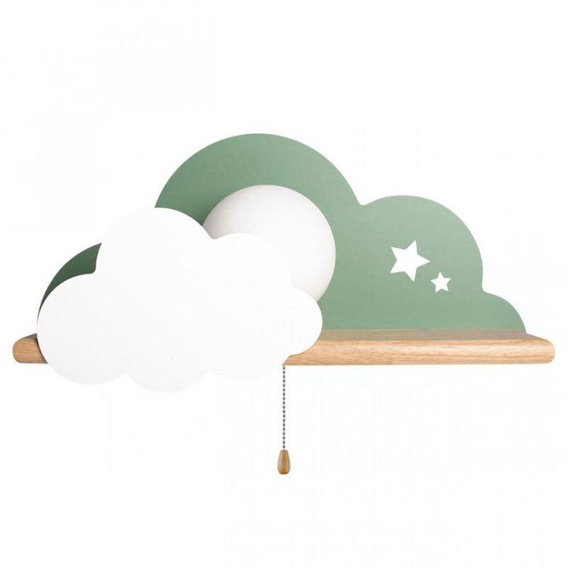 Бра с полкой зелёное Облако Wall Lamp Green Cloud Зеленый Древесина в Омске | Loft Concept 