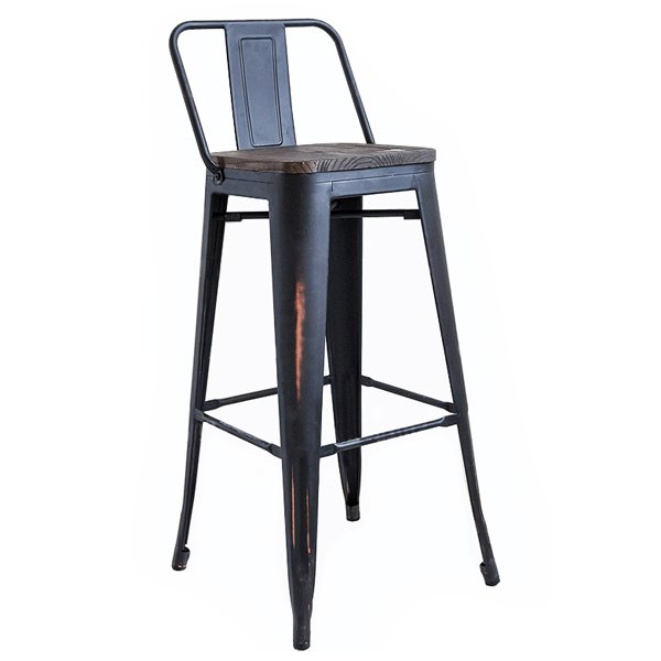 Барный стул Tolix Bar Stool Wood Черный матовый в Омске | Loft Concept 