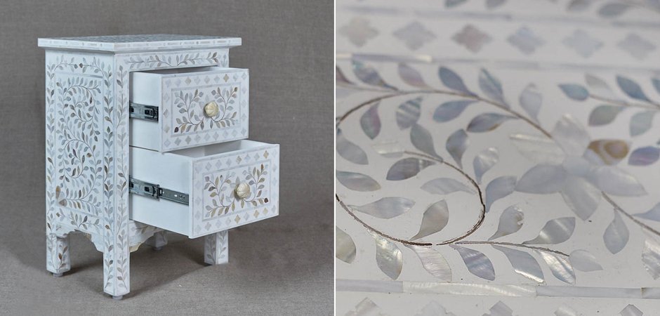 Тумба инкрустация перламутром Inlaid Bone White c 2 ящиками Тумба инкрустация перламутром Inlaid Bone White c 2 ящиками - Loft-Concept в Омске