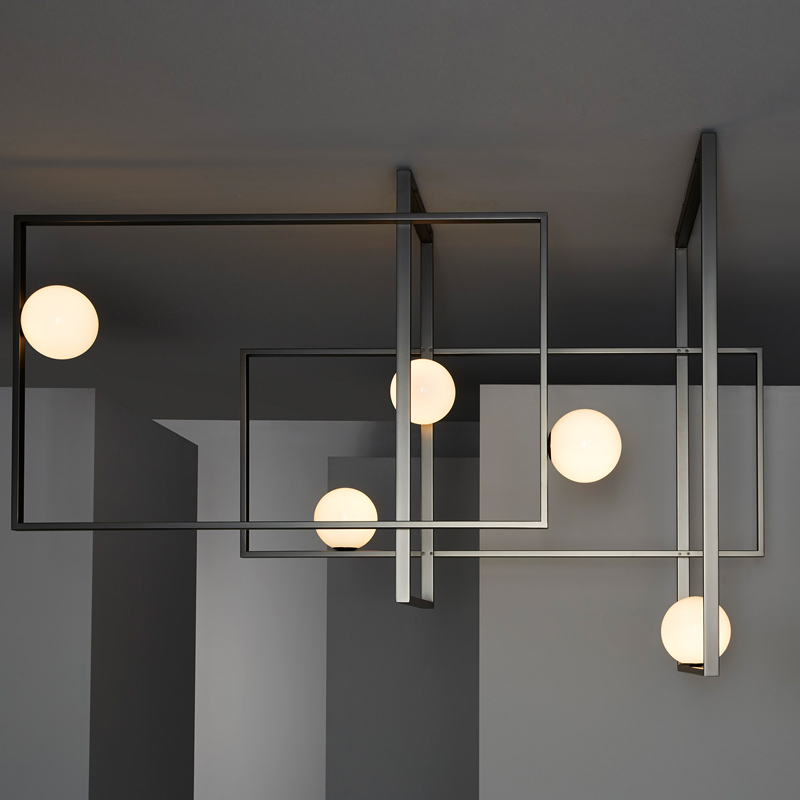 Люстра Mondrian Glass Venicem Ceiling Lamp graphite Белое матовое стекло Графит сатин в Омске | Loft Concept 