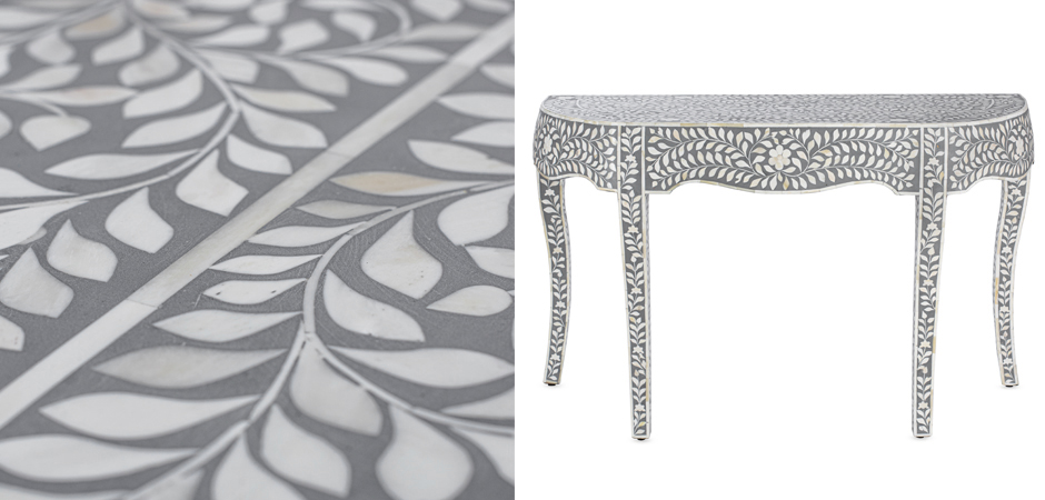 Консоль серый орнамент отделка кость BONE INLAY CONSOL TABLE Консоль серый орнамент отделка кость BONE INLAY CONSOL TABLE - Loft-Concept в Омске