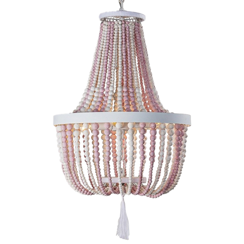 Люстра каплевидной формы украшенная круглыми бусинами розовая Wooden Pink Chandelier Белый Розовый в Омске | Loft Concept 