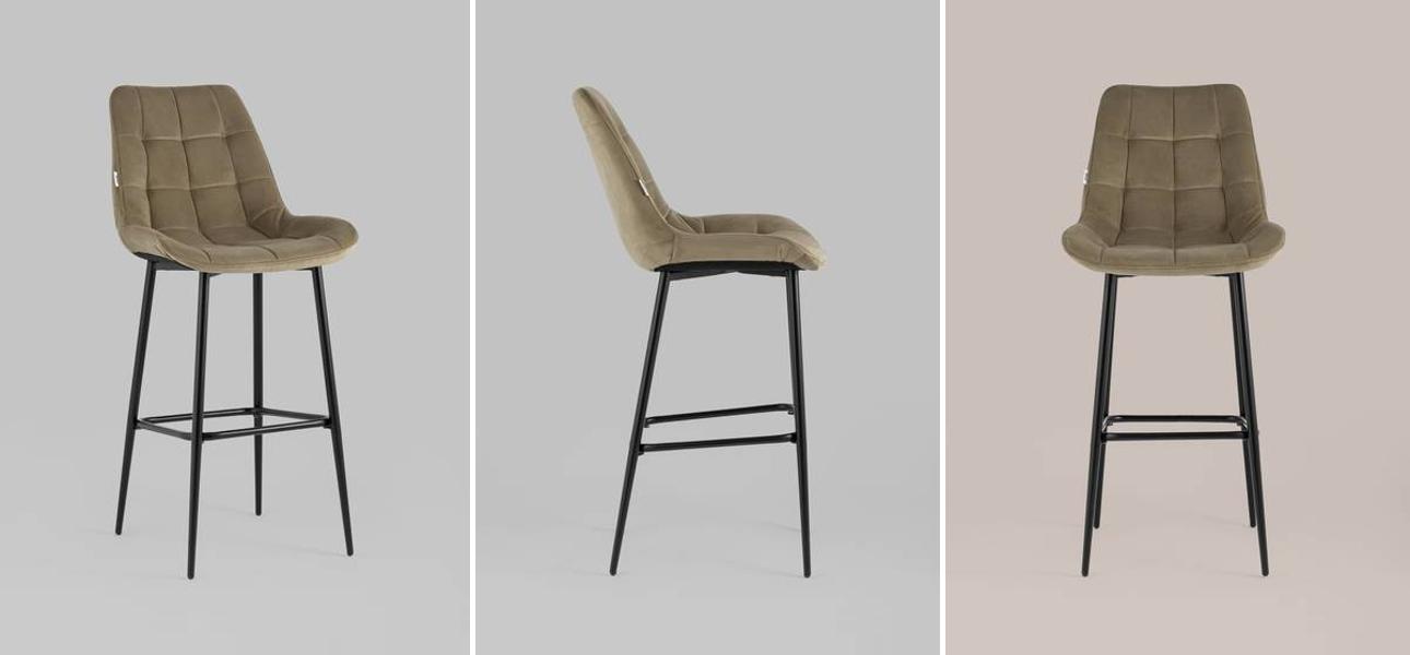 Стул Полубарный NANCY Chair посадка 75 см Бежевый Велюр - фото