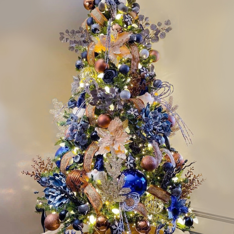 Дизайнерская Ель Синие Цветы Christmas tree Blue flowers Синий Золотой Серебряный в Омске | Loft Concept 