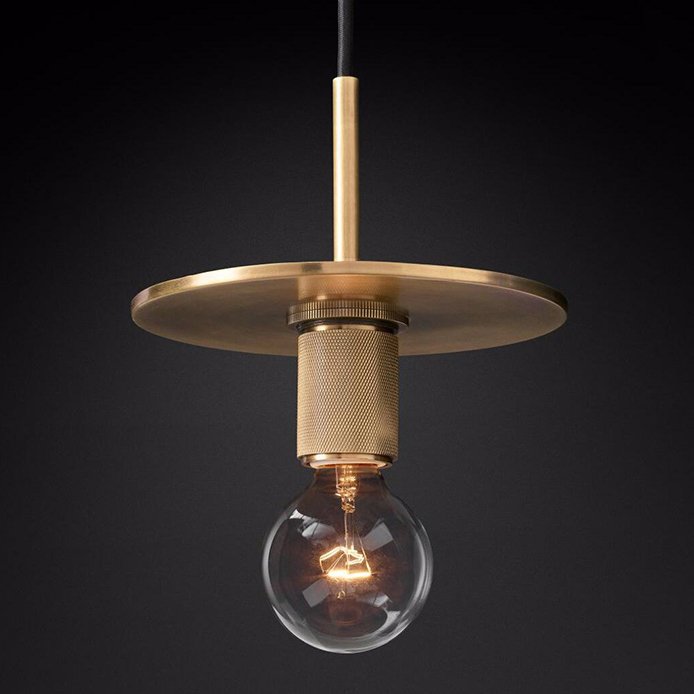 Подвесной светильник RH Utilitaire Disk Shade Pendant Brass Латунь Прозрачное Стекло в Омске | Loft Concept 