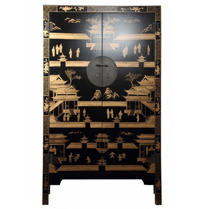 Китайский шкаф Black Gold Cabinet Low Черный в Омске | Loft Concept 