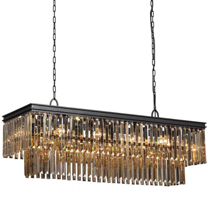 Люстра Odeon Amber Glass Rectangular Chandelier Black iron Янтарное стекло длина 120 Черный матовый в Омске | Loft Concept 