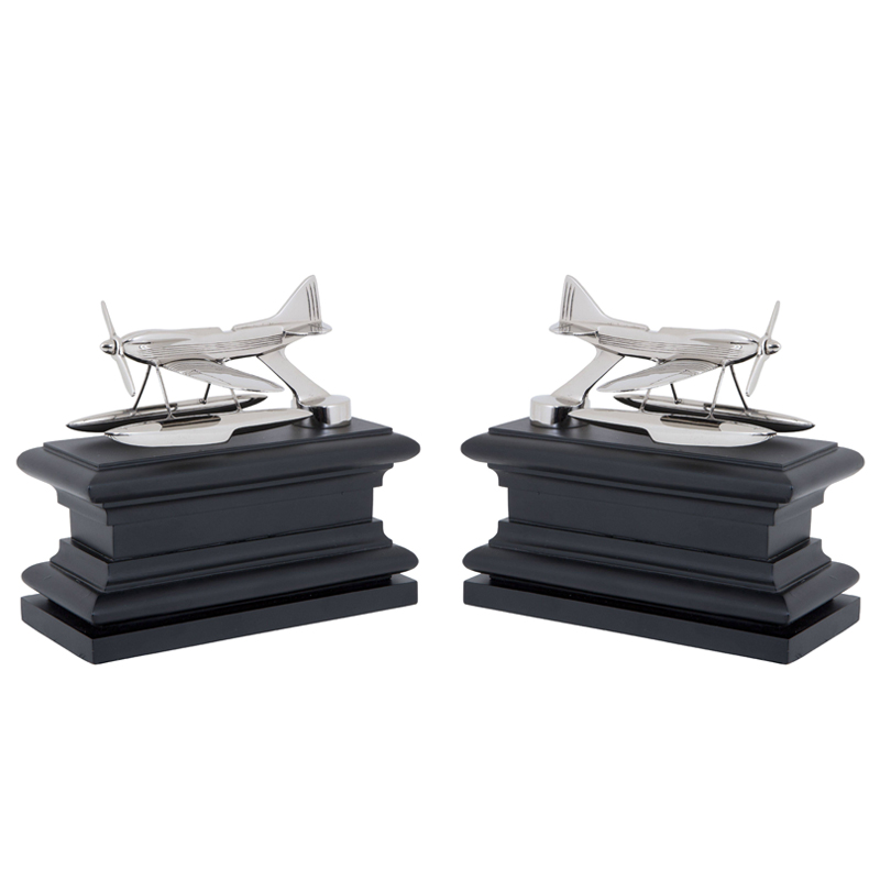 Держатель для книг Eichholtz Bookend Hydroplane set of 2 Nickel Никель Черный в Омске | Loft Concept 