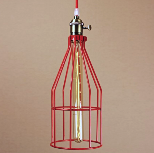 Подвесной светильник Wire Cage Pendant Twix Red Красный в Омске | Loft Concept 