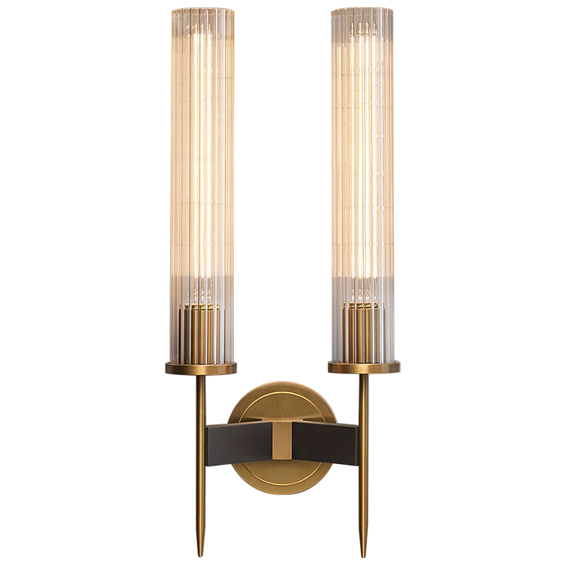 Бра Jonathan Browning ALOUETTE DOUBLE SCONCE Прозрачное Стекло Латунь Черный в Омске | Loft Concept 