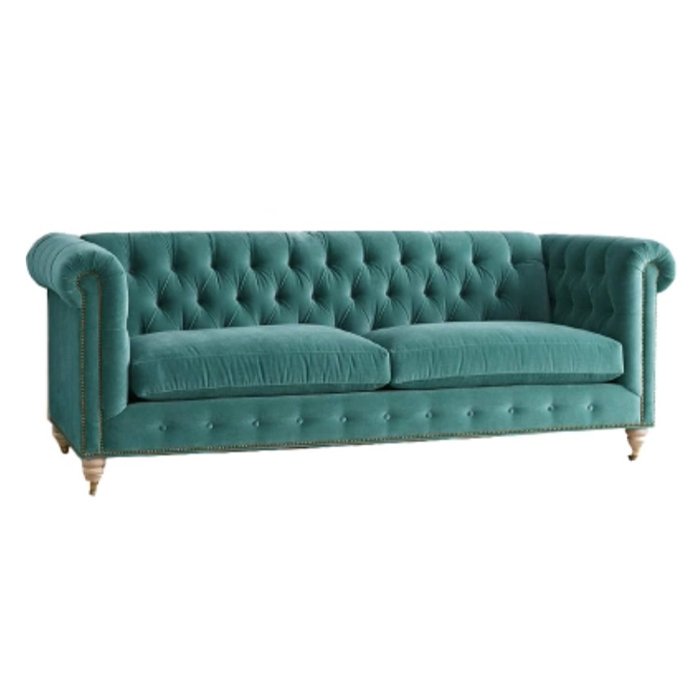 Трехместный диван Velvet Lyre Chesterfield Sofa Серый Фиолетовый Красный Малахит (зеленый) Бирюзовый Голубой пастельный Золотой в Омске | Loft Concept 