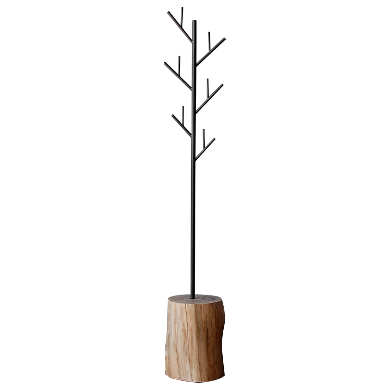 Вешалка Metal Branches and Stump Floor Hanger Black Черный Светлый дуб в Омске | Loft Concept 