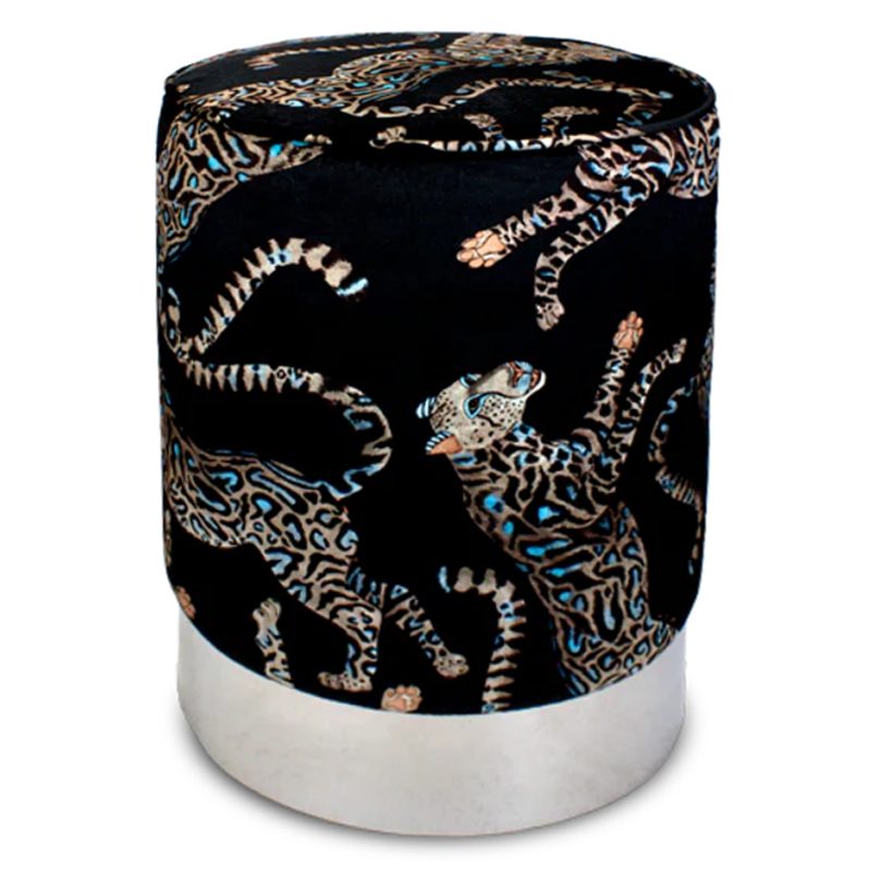 Пуф Леопарды Cheetah Kings Starry Nights Velvet Pouffe Черный Серебряный в Омске | Loft Concept 