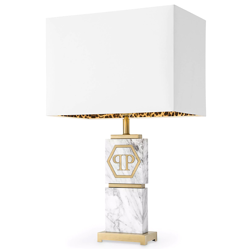 Настольная лампа Philipp Plein Table Lamp King Белый Мрамор Bianco Золотой Белый в Омске | Loft Concept 