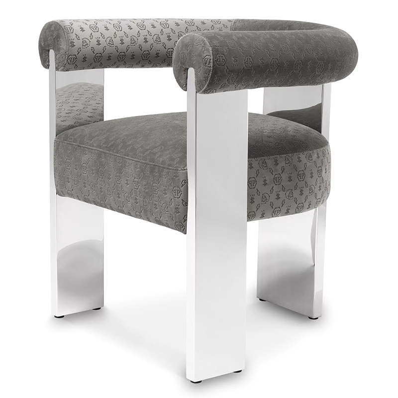 Стул Philipp Plein Dining Chair Icon Grey Серый Хром в Омске | Loft Concept 