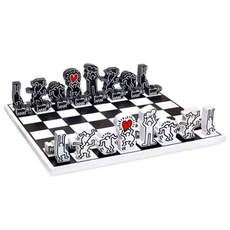 Деревянный шахматный набор Keith Haring Chess Set Белый Черный Красный в Омске | Loft Concept 