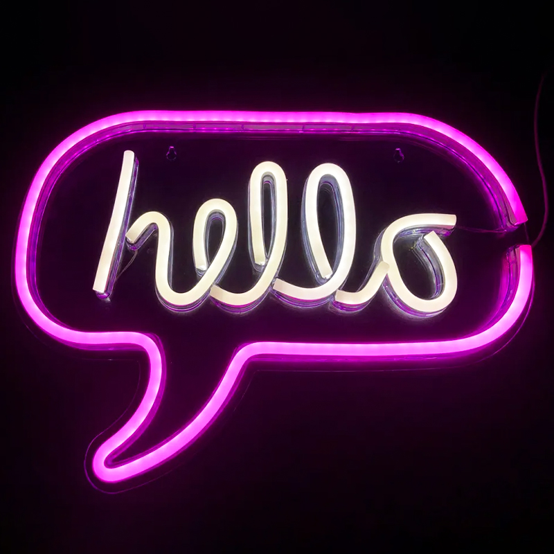 Неоновая настенная лампа Hello Neon Wall Lamp Розовый Белый в Омске | Loft Concept 