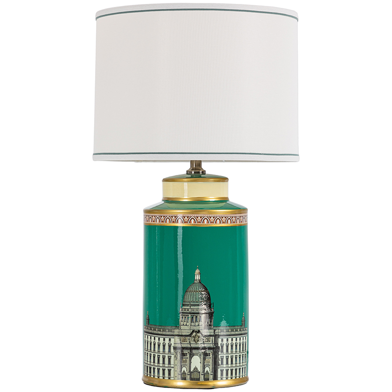 Настольная лампа Old Town Green Lampshade Белый Зеленый Золотой в Омске | Loft Concept 