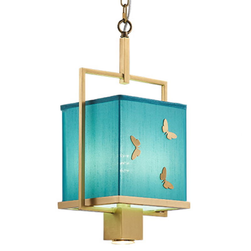 Светильник с бабочками Butterflies Blue Background Hanging lamp Латунь Бирюзовый в Омске | Loft Concept 