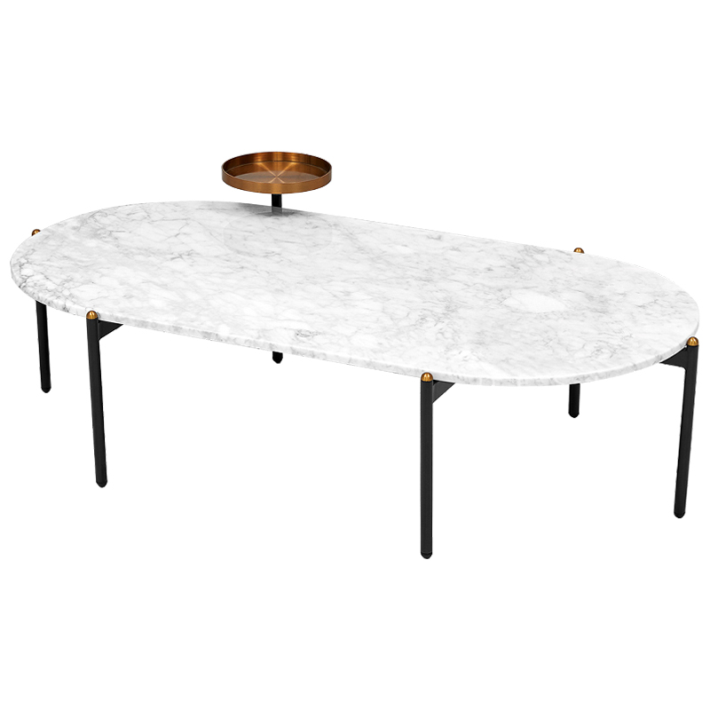 Кофейный стол с белой каменной столешницей Macias Coffee Table White Белый Черный Медь в Омске | Loft Concept 