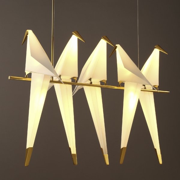 Люстра Origami Bird Chandelier Line 5 Бежево-серый Золотой в Омске | Loft Concept 