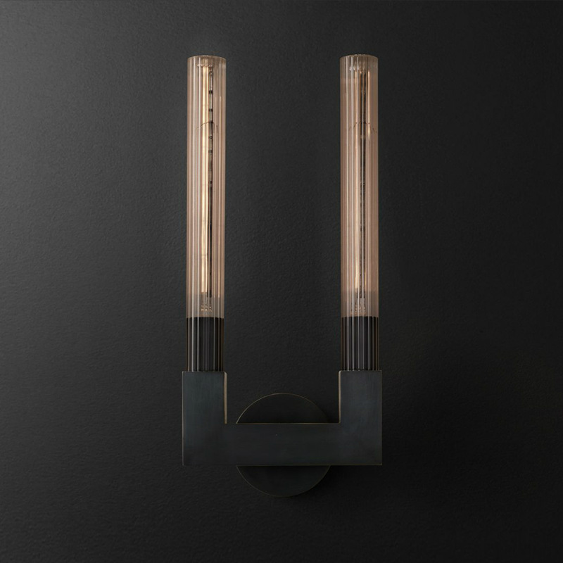 Бра RH CANNELLE wall lamp DOUBLE Sconces Black Черный Прозрачное Стекло в Омске | Loft Concept 