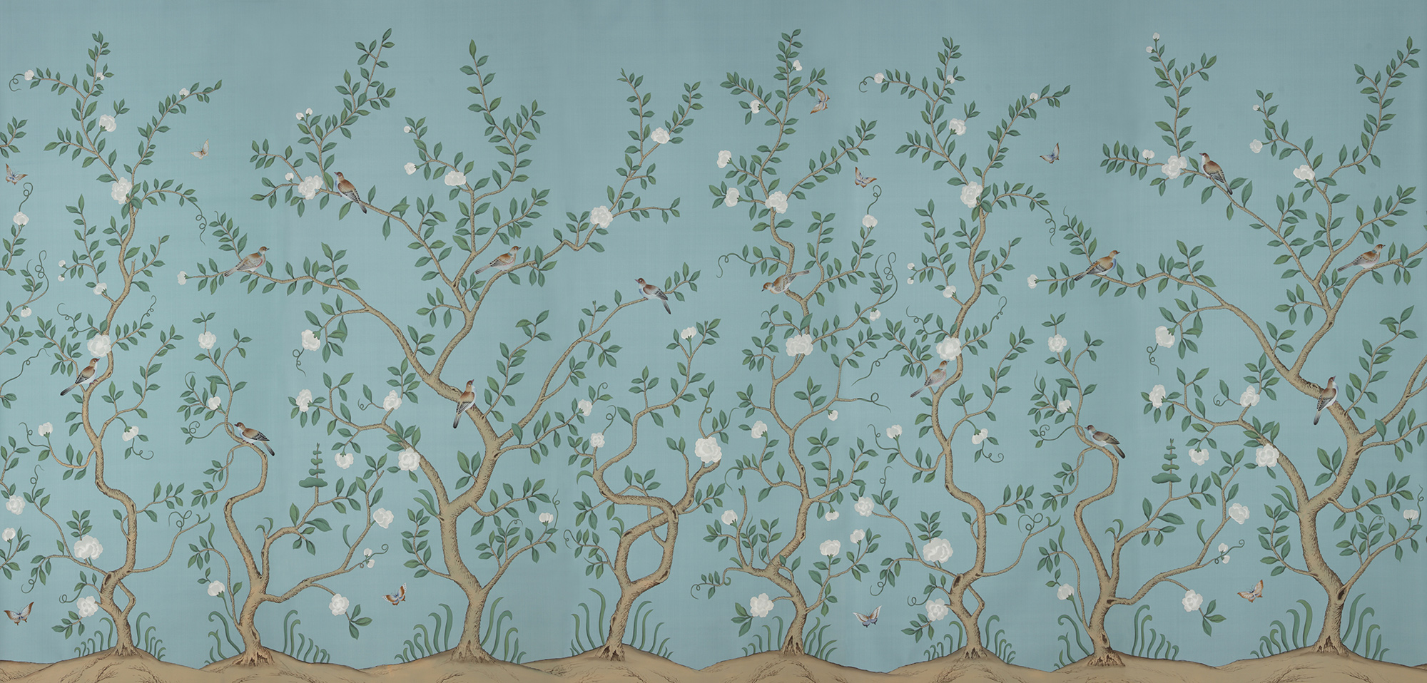 Обои ручная роспись Gustavian Garden Special Colourway on Duck Egg dyed silk Обои ручная роспись Gustavian Garden Special Colourway on Duck Egg dyed silk - постер Loft-Concept в Омске