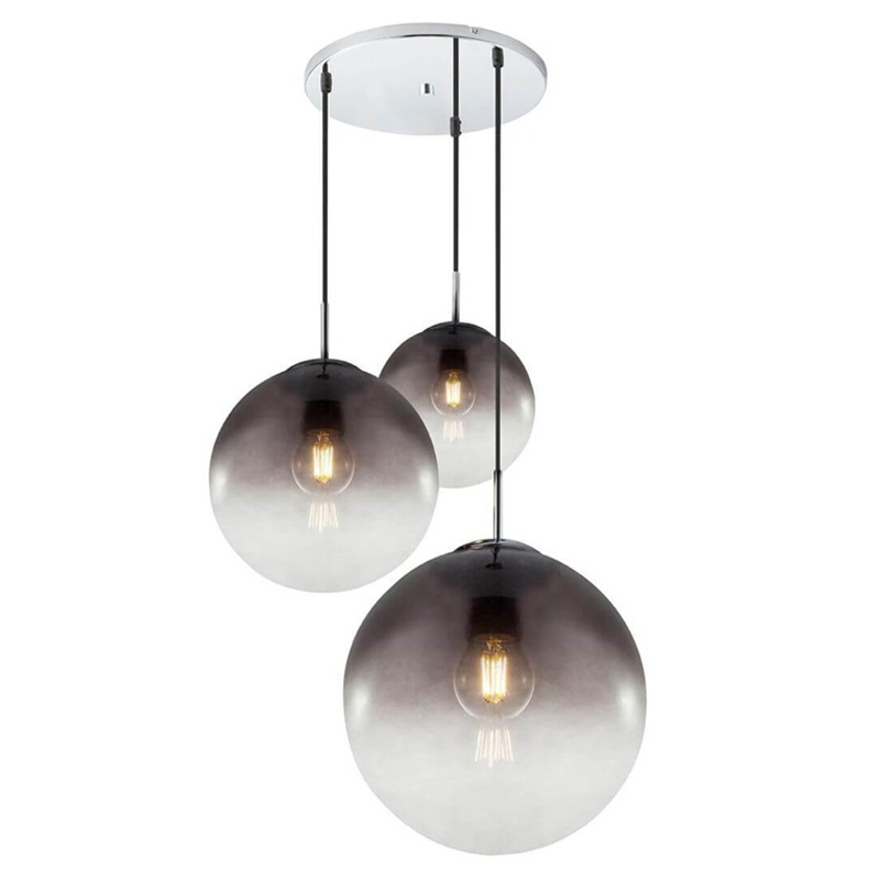 Люстра Ball Sunrise Pendant lamp smok 3 плафона Стекло Смок Хром в Омске | Loft Concept 