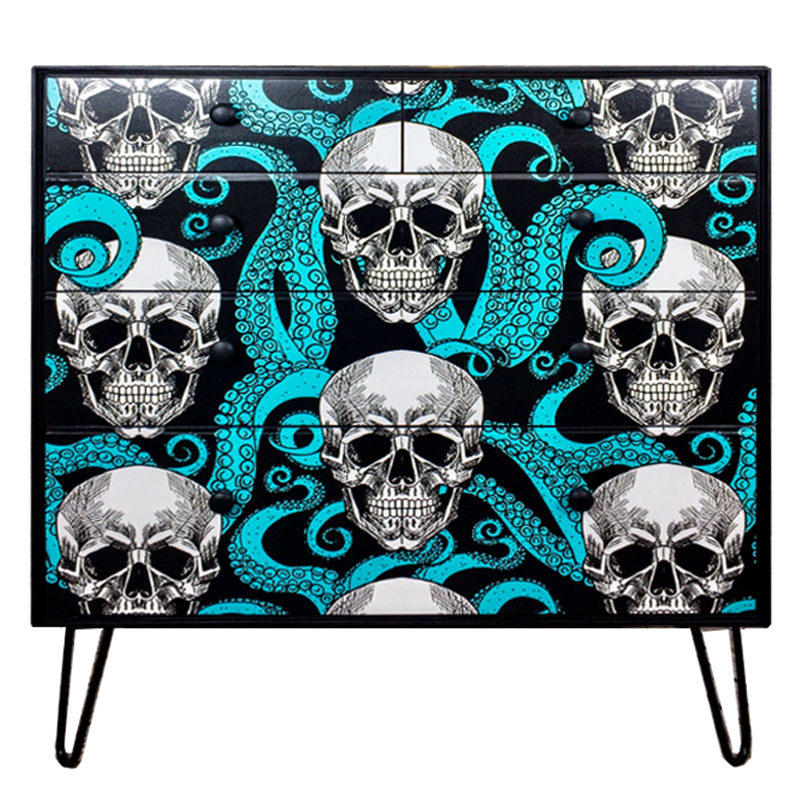 Комод с Черепами Chest of Drawers Skull and Octopus Черный Бирюзовый в Омске | Loft Concept 