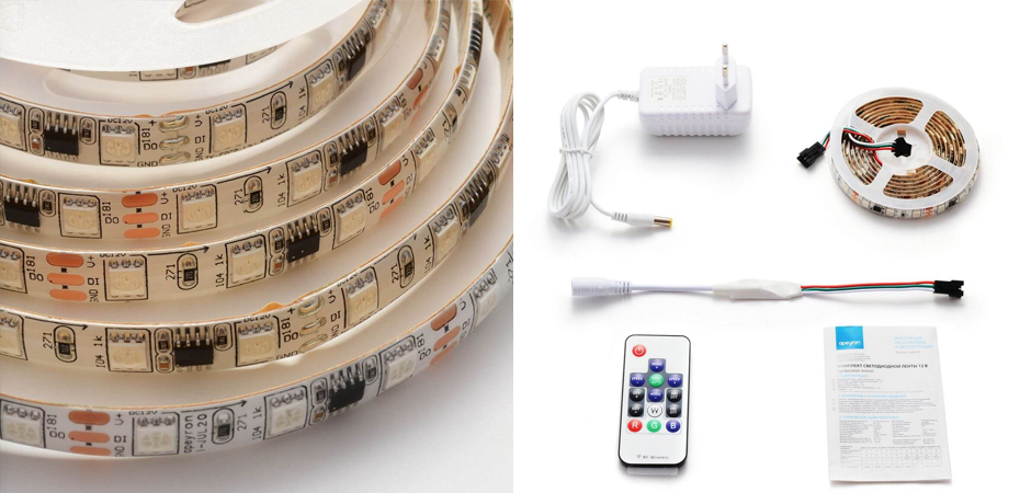 Комплект светодиодной влагозащищенной ленты 14,4W/m 60Led/m 5050SMD разноцветный 2M Комплект светодиодной влагозащищенной ленты 14,4W/m 60Led/m 5050SMD разноцветный 2M - Loft-Concept в Омске