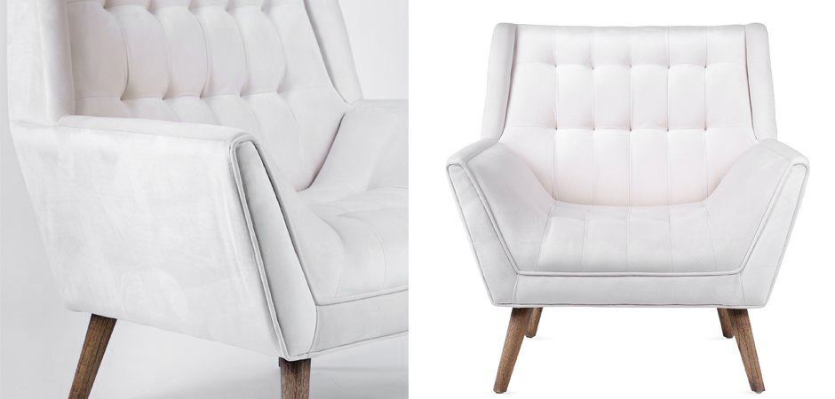 Кресло Danish Modern Armchair Tufted Accent белый велюр Кресло Danish Modern Armchair Tufted Accent белый велюр - Loft-Concept в Омске
