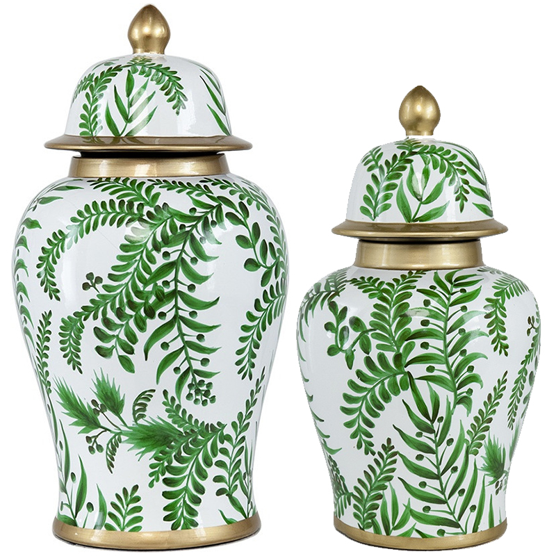 Ваза с крышкой Green Plant Vase Белый Зеленый Золотой Ваза с крышкой Green Plant Vase Белый Зеленый Золотой в Омске | Loft Concept