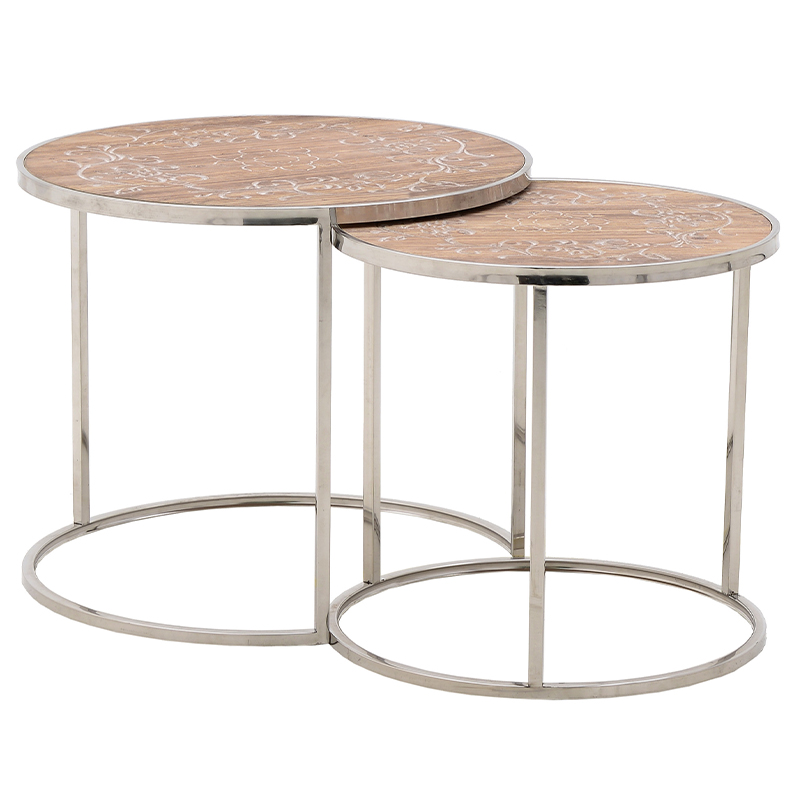 Комплект приставных столиков Malia Round Side Tables Древесина Серебряный в Омске | Loft Concept 