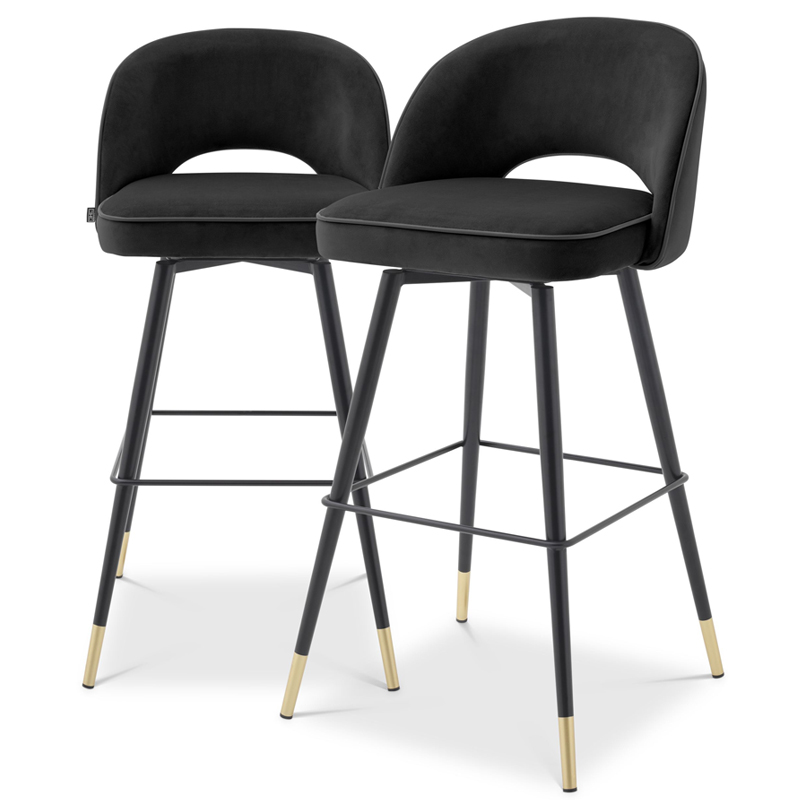 Комплект барных стульев Eichholtz Bar Stool Cliff set of 2 black Черный Латунь в Омске | Loft Concept 