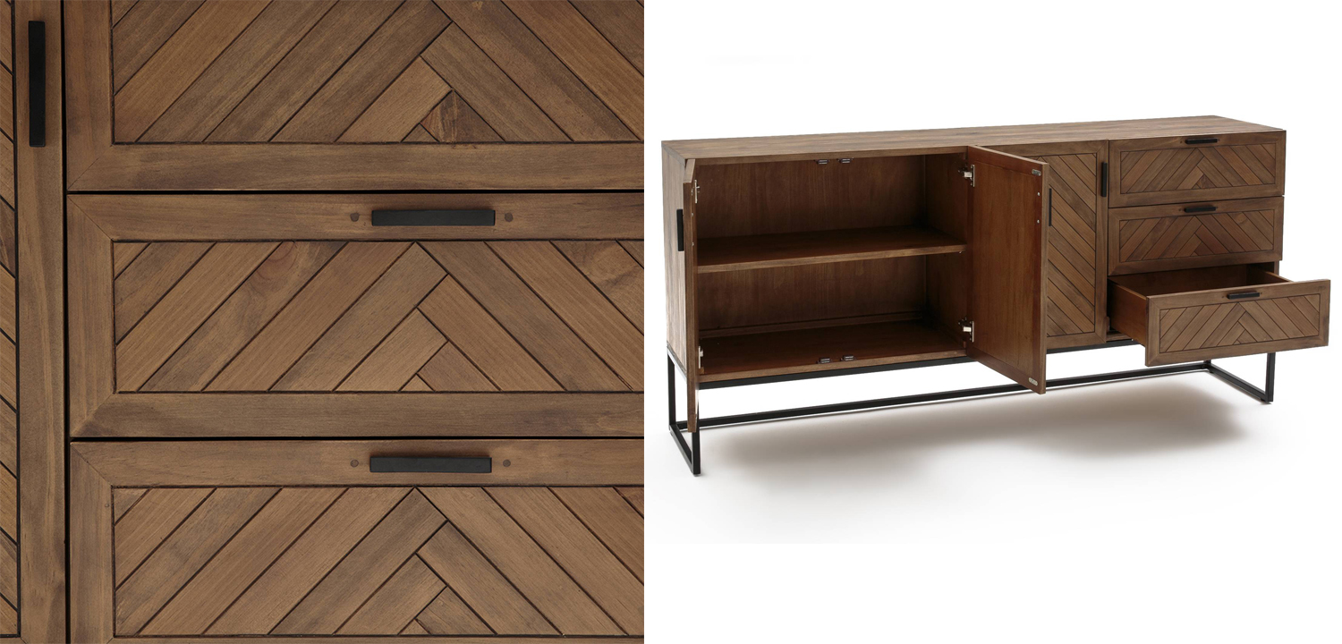 Комод из массива сосны с орнаментом "Ёлочка" Geometric Ornament с 3-мя ящиками и 3-мя дверцами - фото №1