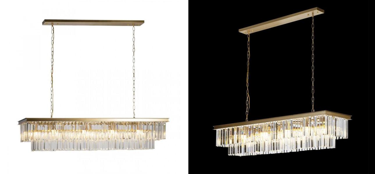 Прямоугольная Люстра Odeon GOLD iron Прозрачное Стекло Длина 120 см - фото №1