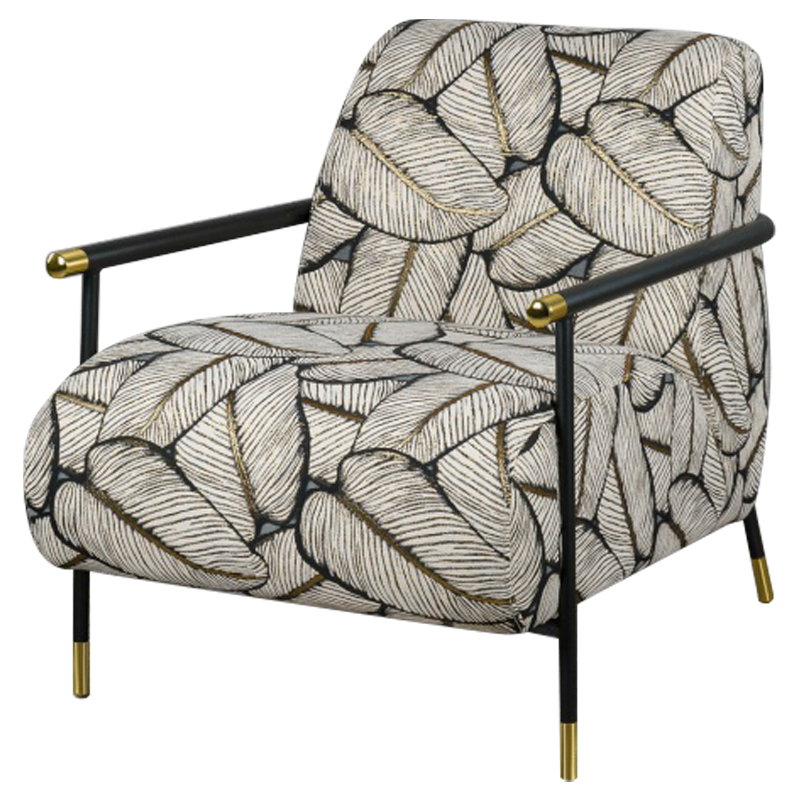 Кресло с Цветным принтом Листья Foliage Armchair Grey Серый ivory ( слоновая кость ) Черный Золотой в Омске | Loft Concept 