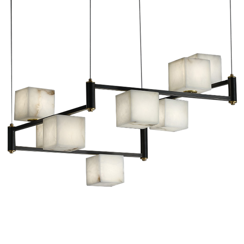 Люстра Marble Cubes Modern Light Chandelier 8 плафонов Латунь Черный Белый Мрамор Bianco в Омске | Loft Concept 