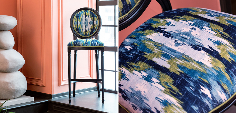 Барный стул с сине-зеленым узором Ikat Pattern Барный стул с сине-зеленым узором Ikat Pattern - Loft-Concept в Омске